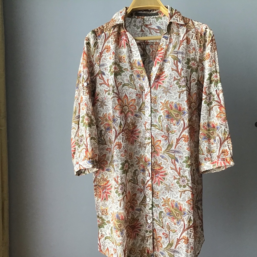 Zara floral paisley print cotton button up shirt